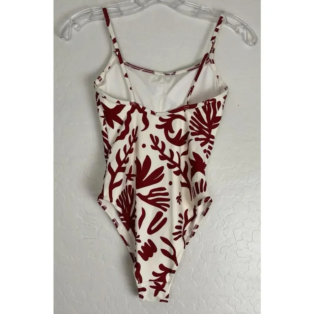 H&M One Piece Bathing Suit Womens XS Red Ivory‎ Beach 1859
